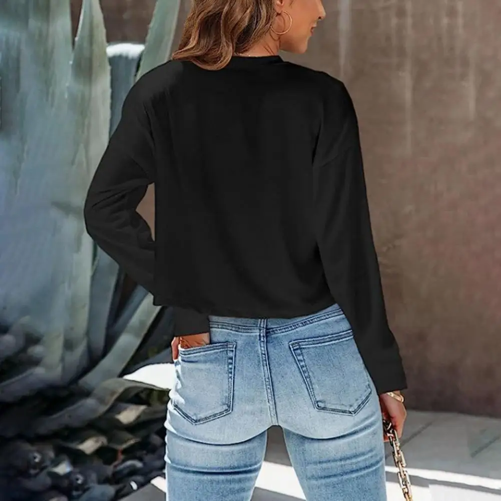 

Short Pullover Tops Stylish Women's Round Neck Long Sleeve Pullover Tops Solid Color Loose Fit Cropped Tops for Casual for Women