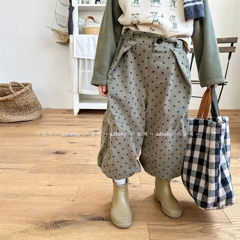 

Kid Pants 2023 Children Autumn and Winter Children Korean Style Autumn Plus Cashmere Haren Pants Girls and Boys Casual Pants