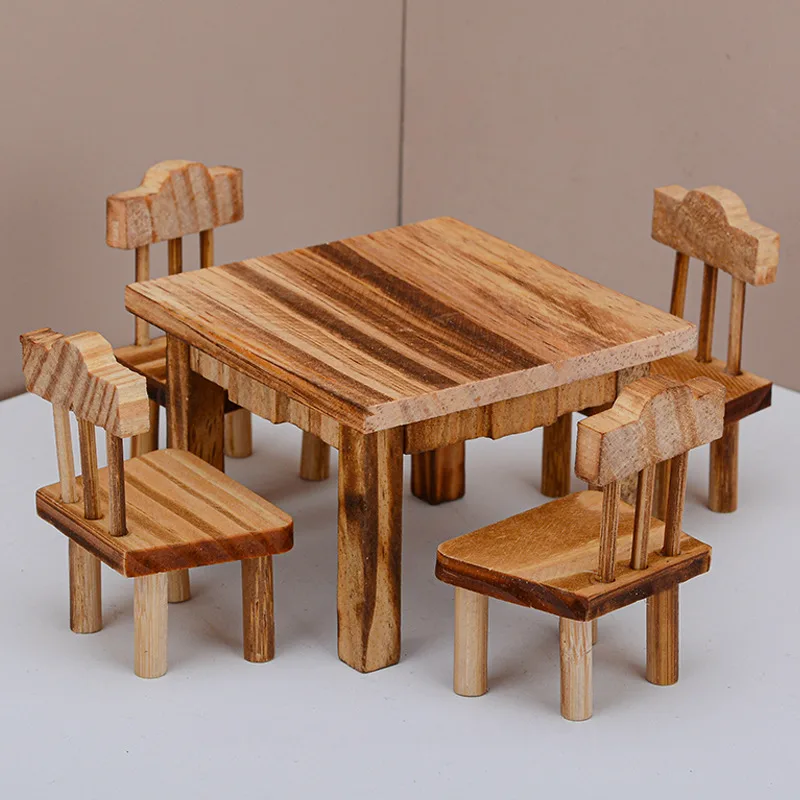 Miniature Eight Immortals Table Dining Table and Chairs, Small Model of Tables in Simulated Catering Stores, Ornaments and Toys