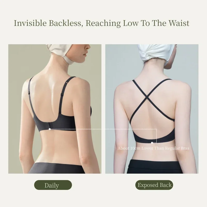 SUJIIN Sexy Backless Bras for Women Push Up Seamless Smooth Invisible Small Chest Female Bra Wireless Beauty Back Bralette MX265