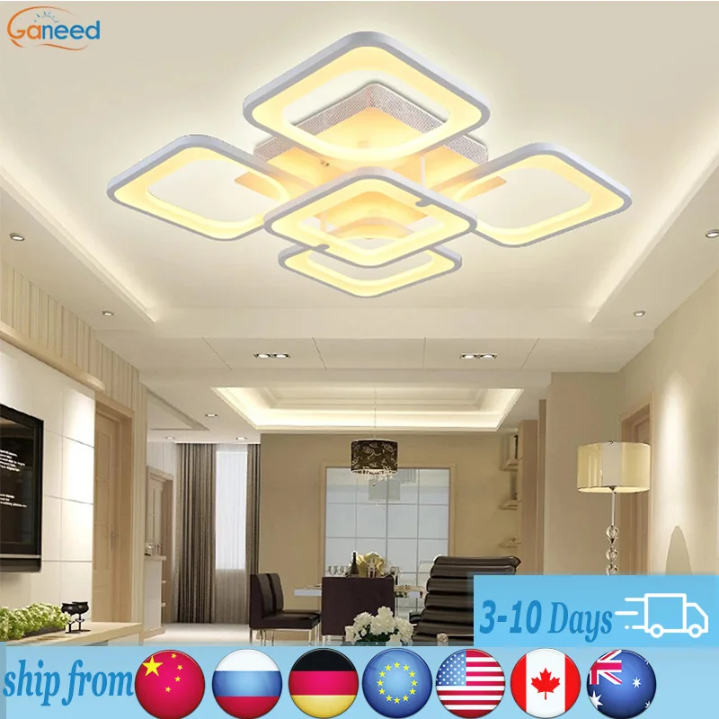 

Ganeed Remote Control Modern LED Ceiling Chandelier Light Lamp Flush Mount White Dimmable Fashion Living Dining Bedroom Home