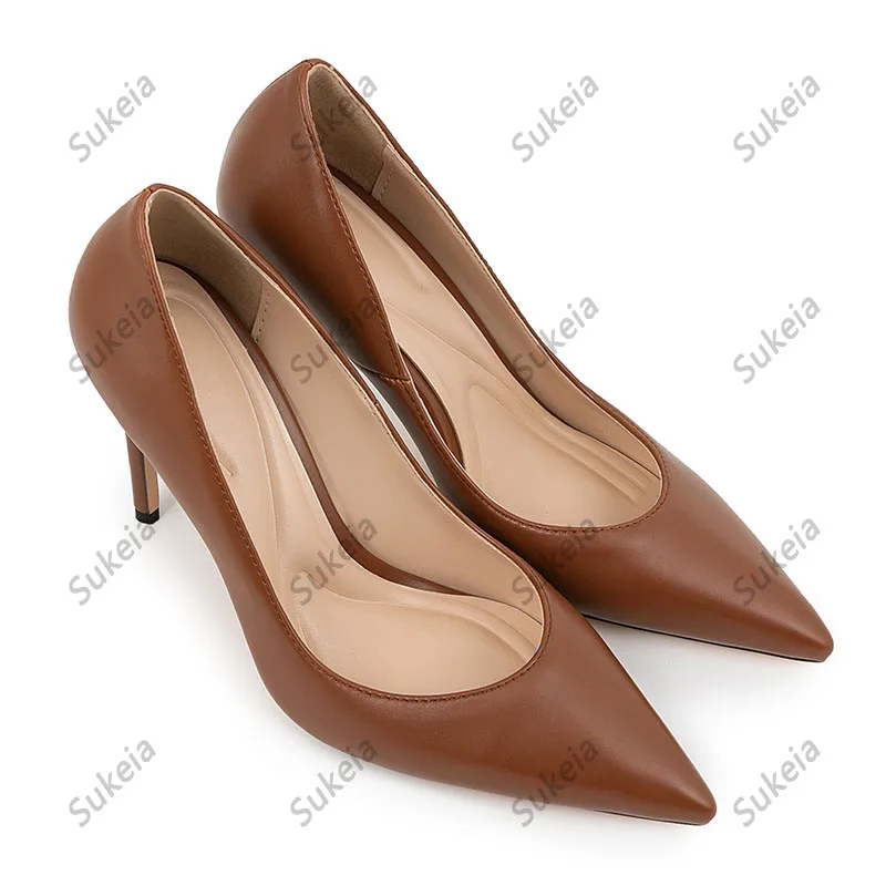 Sukeia جديد إمرأة الربيع مضخات أشار تو مثير كعب ستيليتو جميل بني أسود أبيض سيدة أحذية زائد الولايات المتحدة حجم 5-15