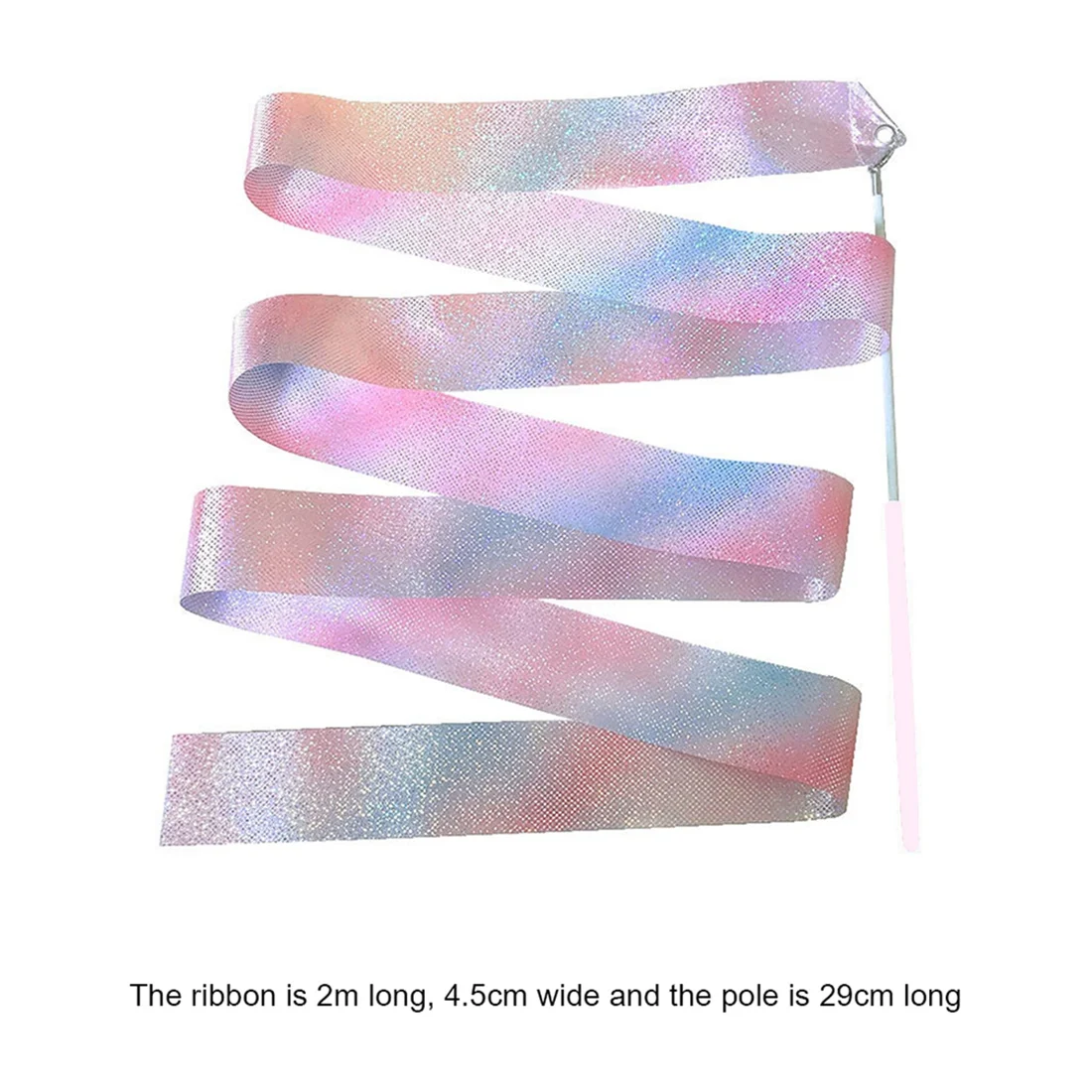 2M Flashing Star Gym Ribbons Dance Ribbon Rhythmic Art Ballet Streamer Twirling Rod Rainbow Stick