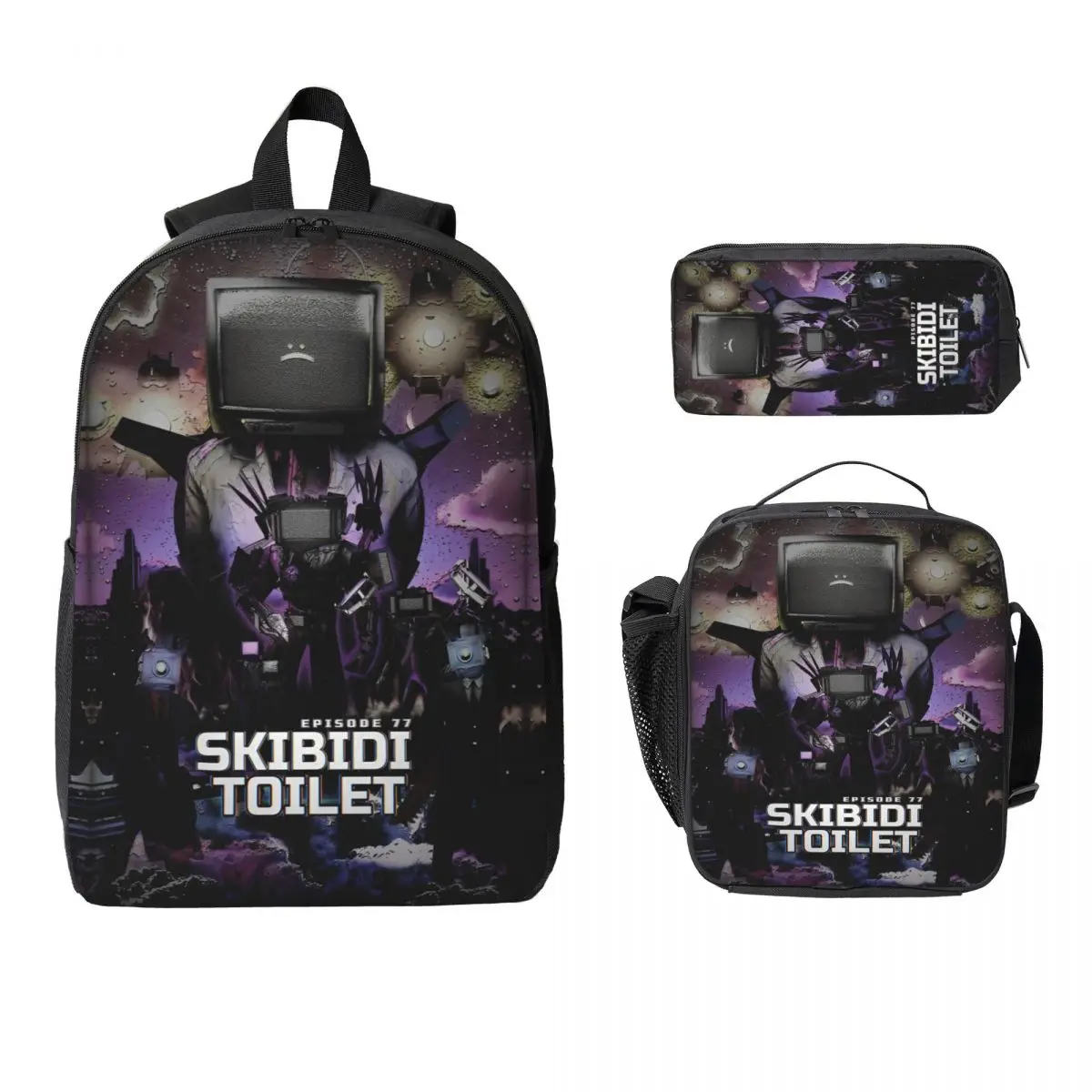 

3Pcs Skibidis Toilets Theme Backpack Set for Boy Girl Pencil Boxes Bookbag Sets with Lunch Box For School Students Knapsack
