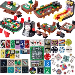 MOC Entertainment Scene Building Blocks Mahjong Poker Table Snowball Game Machine Card Board Sets Printed Accessories Bricks Toy