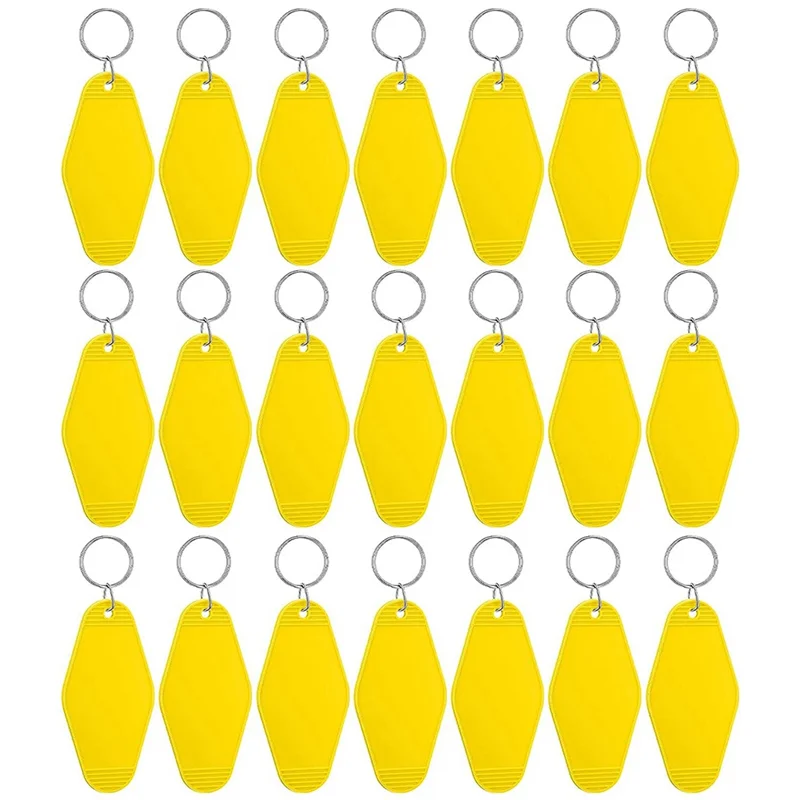 A11E-24 Pcs Vintage Motel Keychain DIY Blank Hotel Keychains Heat Transfer Blank Keychains Bulk Sublimation (Yellow)