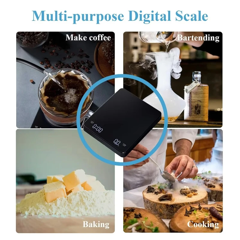 ميزان قهوة اسبريسو رقمي مع مؤقت صب فوق مقياس اسبريسو بالتنقيط شاشة LCD 3 كجم/0.1 جرام إيقاف تشغيل تلقائي عالي الدقة