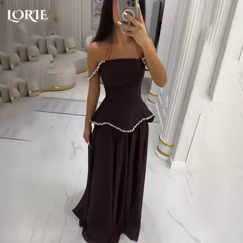 LORIE Shiny Mermaid Evening Dress Off Shoulder Appliques Chiffon Princess Prom Dress A-Line Shiny Pleats Party Gown Customized