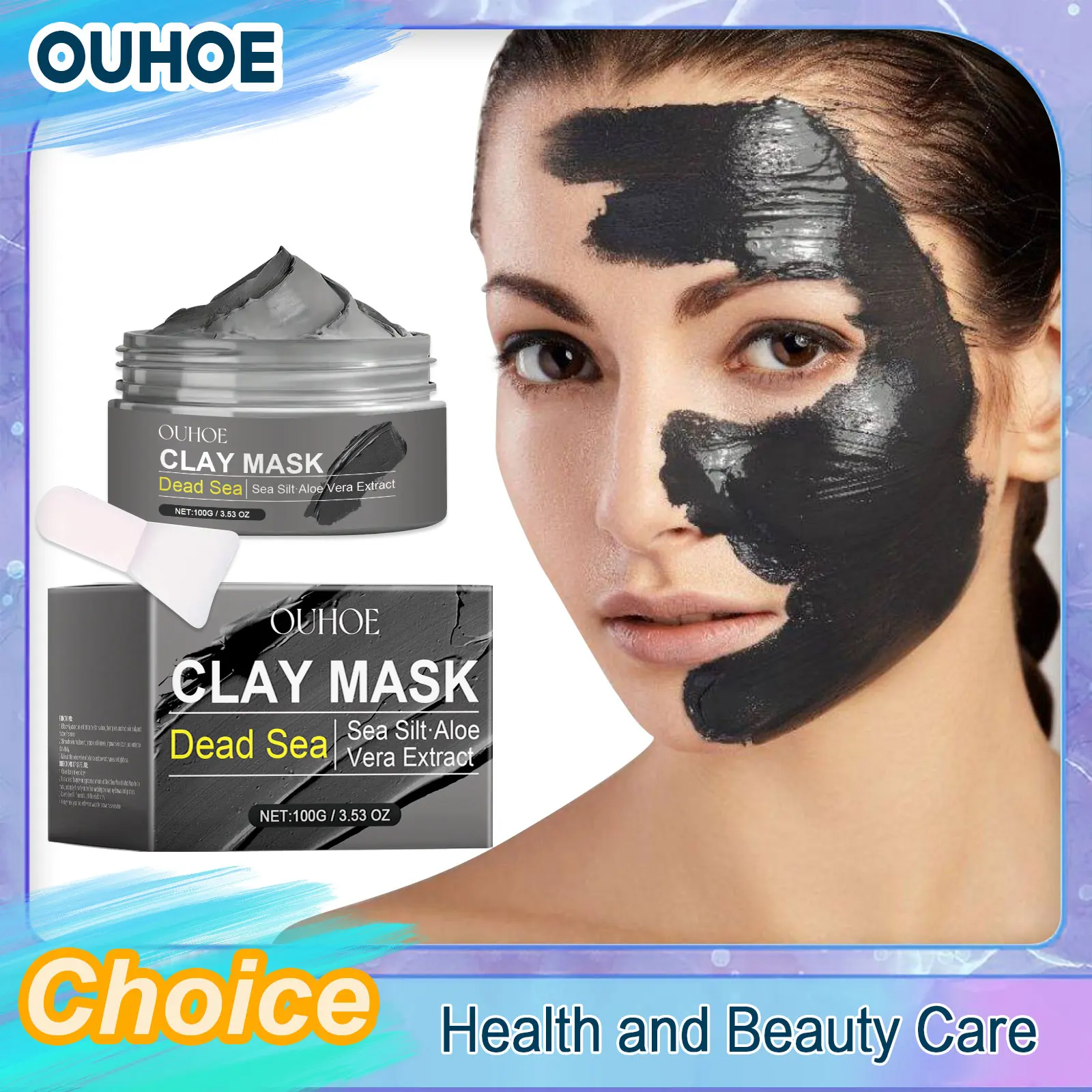 OUHOE Dead Sea Mud Facial Mask Deep Cleansing Exfoliating Dead Skin Soft Shrink Pores Clarifying Lightening Hydrating Clay Mask