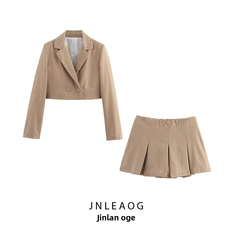 

JNLEAOG Autumn New Sle Women's Suit Jaet And Skirt Set Commute Design Ele Polyester Fiber Pure Color Long Sve