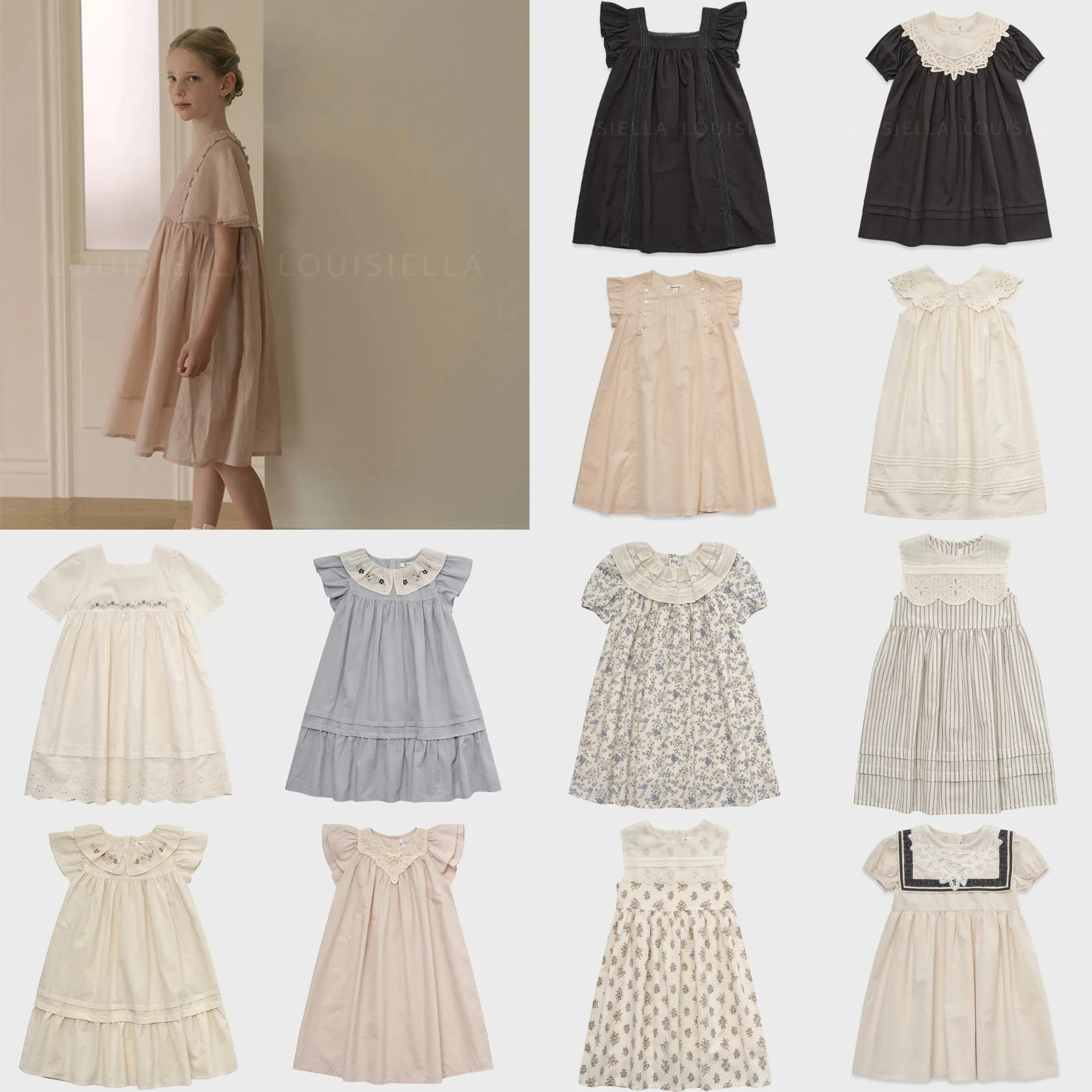 

Летнее хлопковое платье LOU для девочек с принтом, коротким рукавом, ручной вышивкой и широким вырезом, праздничное детское платье