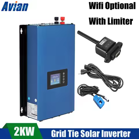 2000W MPPT Grid Tie Solar Inverter Battery Discharge with Limiter Sensor LCD Display Wifi Optional Pure Sine Wave DC 45V-90V