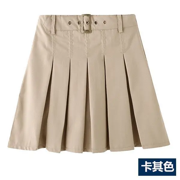 Eaton Kidd\'s Same Khaki Pleated Skirt, British Style Girl\'s School Uniform Half Skirt