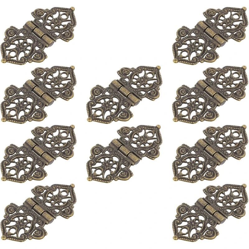 10 Pieces of Antique-Style Hollow-Carved Zinc Alloy Hinges, with Matching Screws, Vintage Decorative Hinges, Rustic DIY Wooden Box Hardware Accessories, Jewelry Box Gift Box Treasure Chest Furniture Assembly Craft Accessories