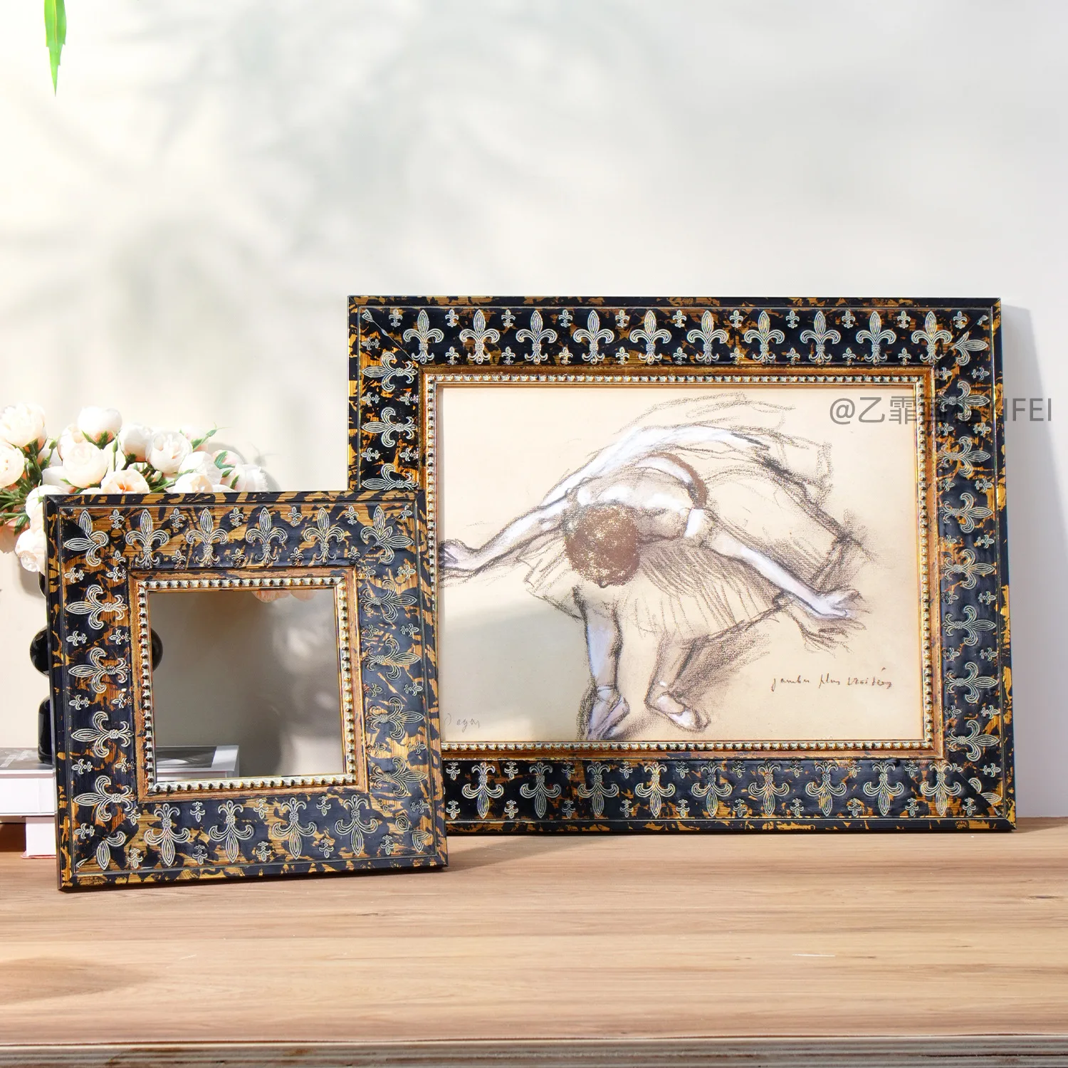 European dark oil painting wooden frame mounted wooden self-installed photo frame