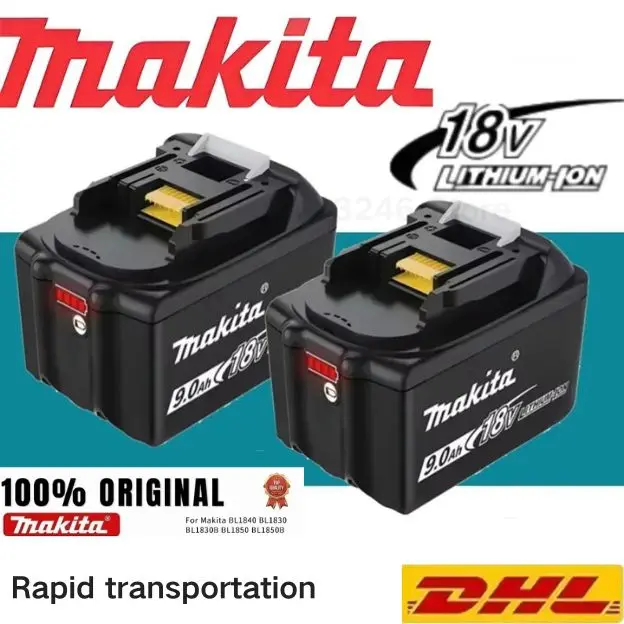 Genuine 18V 5Ah 6Ah 9Ah Makita Battery Original Li-Ion Rechargeable Battery，for Makita BL1860 BL1850 BL1860B DDF487+charger