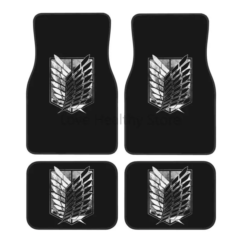 進撃の巨人-車用フロアマット-4枚セット-カスタム-日本アニメプリント-ラグ-フロント＆リア-フットマット-汎用-自動車アクセサリー