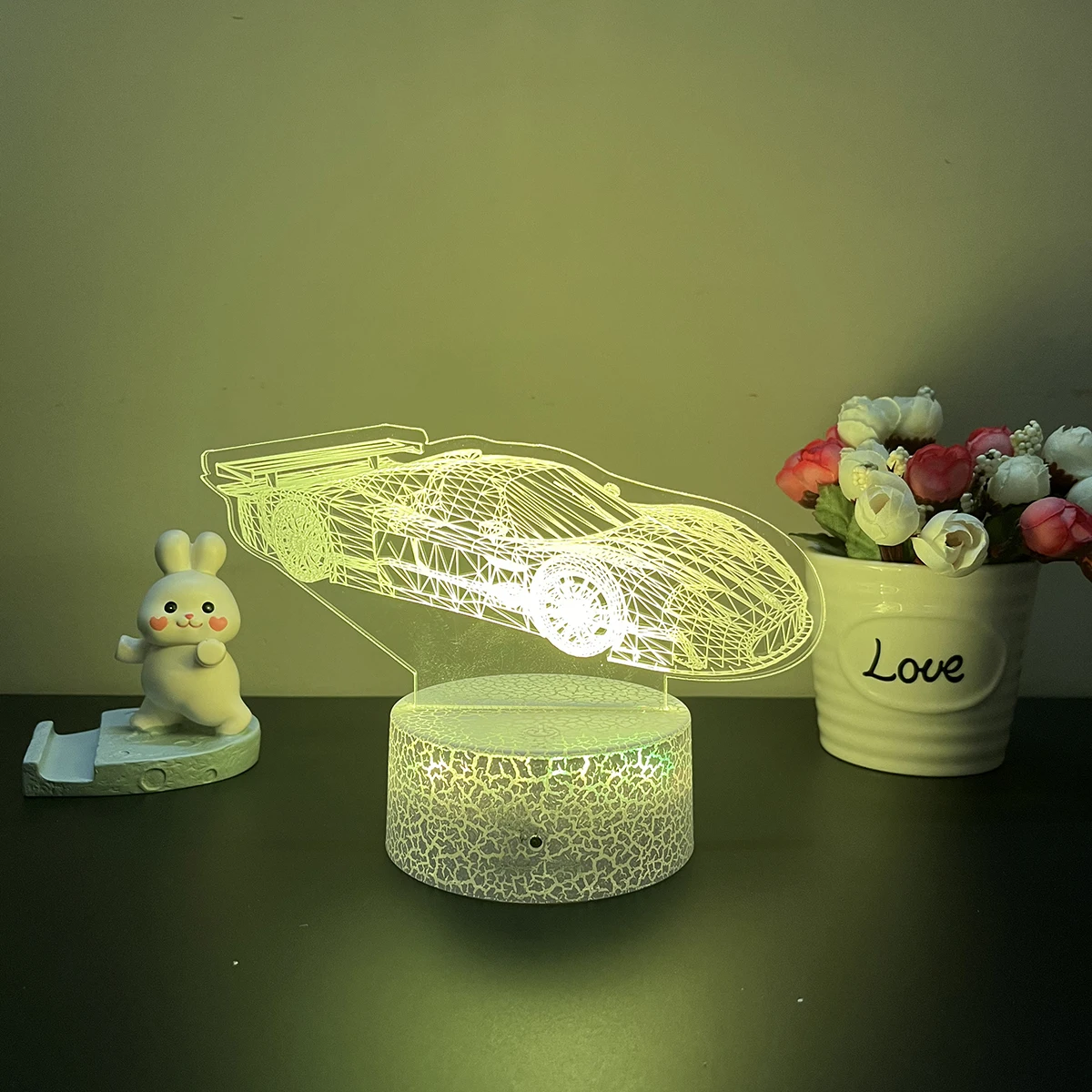 Carro esportivo 7 / 16 luz noturna colorida lâmpada LED 3D para decoração de quarto infantil presente de aniversário de Natal