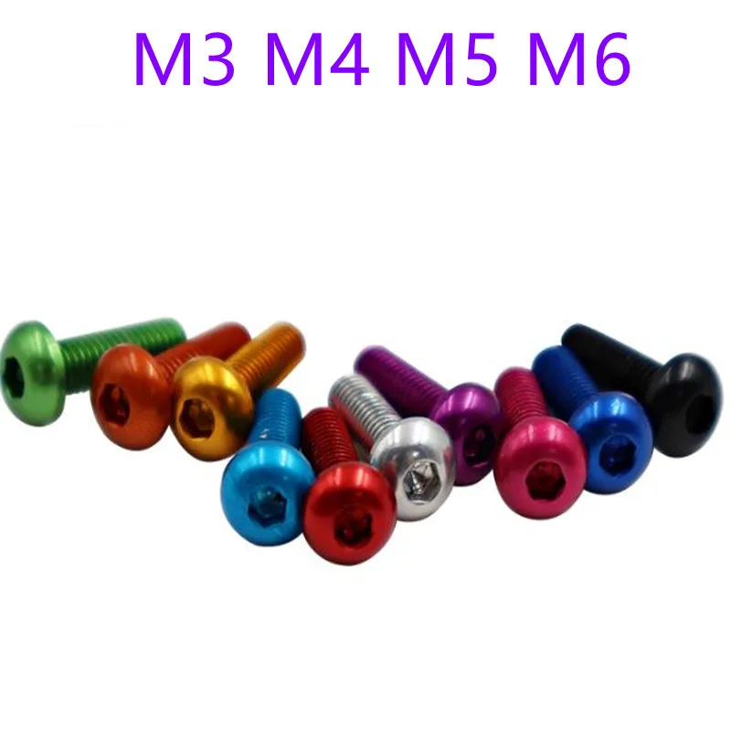 10pcs aluminum button head screw M3 M4 M5 M6*5/6/8/10/12/16/20/25 colourful Aluminum hex socket round head screw