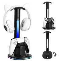 For PS5 Controller Charging Station with Headphone Stand Game Handle Charger Base RGB Light Headset Display Holder For Sony PS5