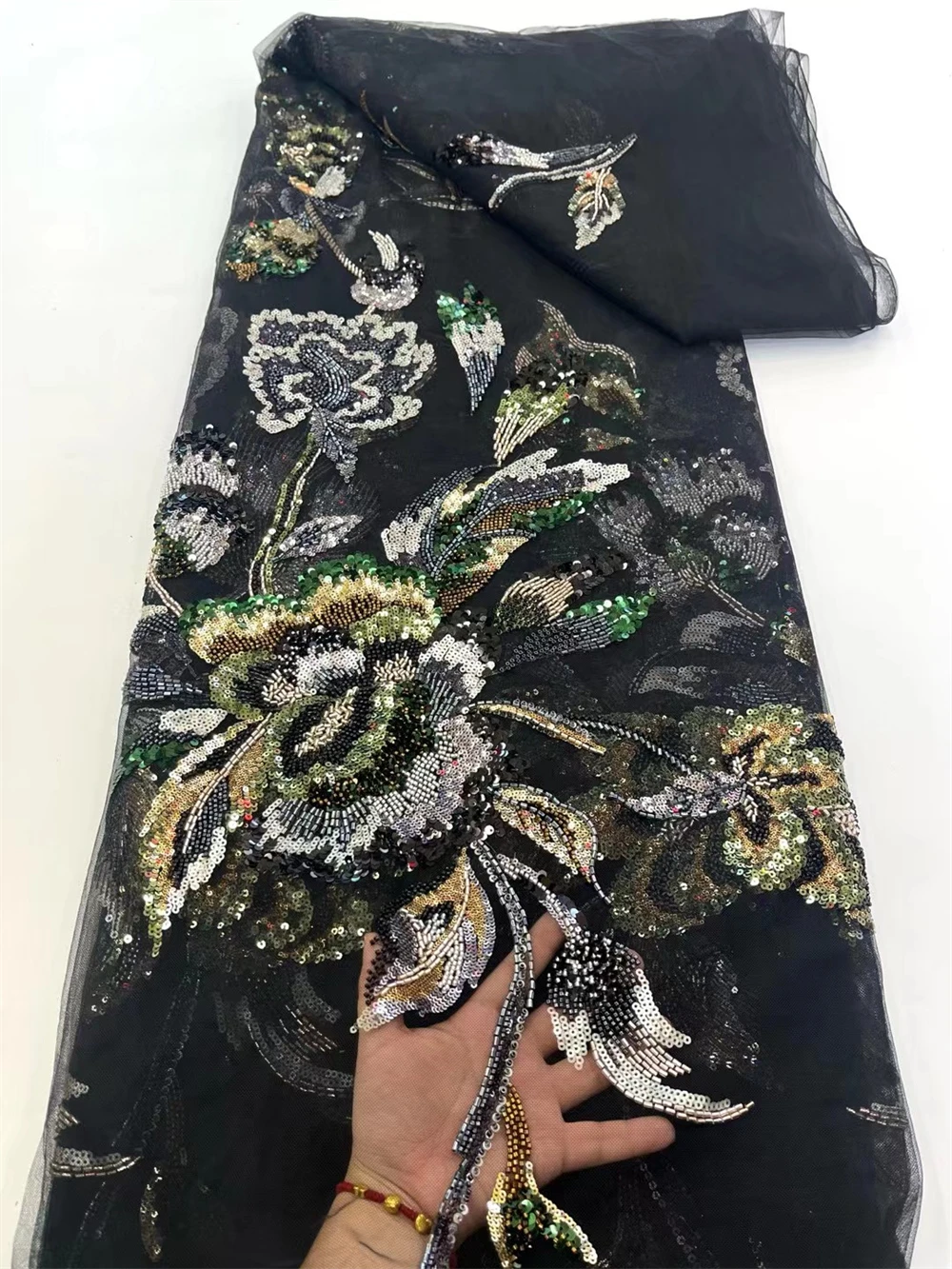 Luxury African Beaded 2025 High Quality Nigerian Sequins With Pearl Lace French Tulle Lace Fabric For Party Dress Sewing