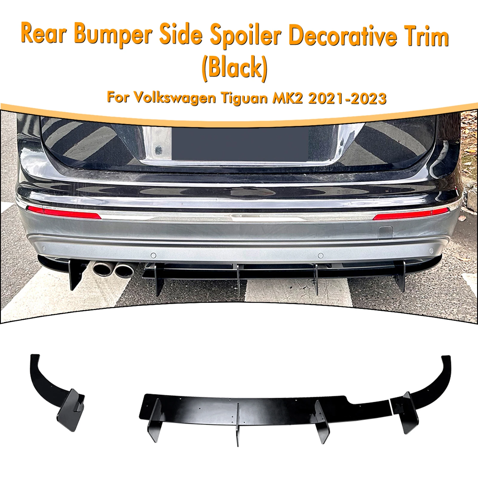 

For Volkswagen VW Tiguan MK2 2021-2023 Rear Bumper Diffuser Lip Boot Tail Lower Spoiler Plate Bracket Splitter Protector Kit