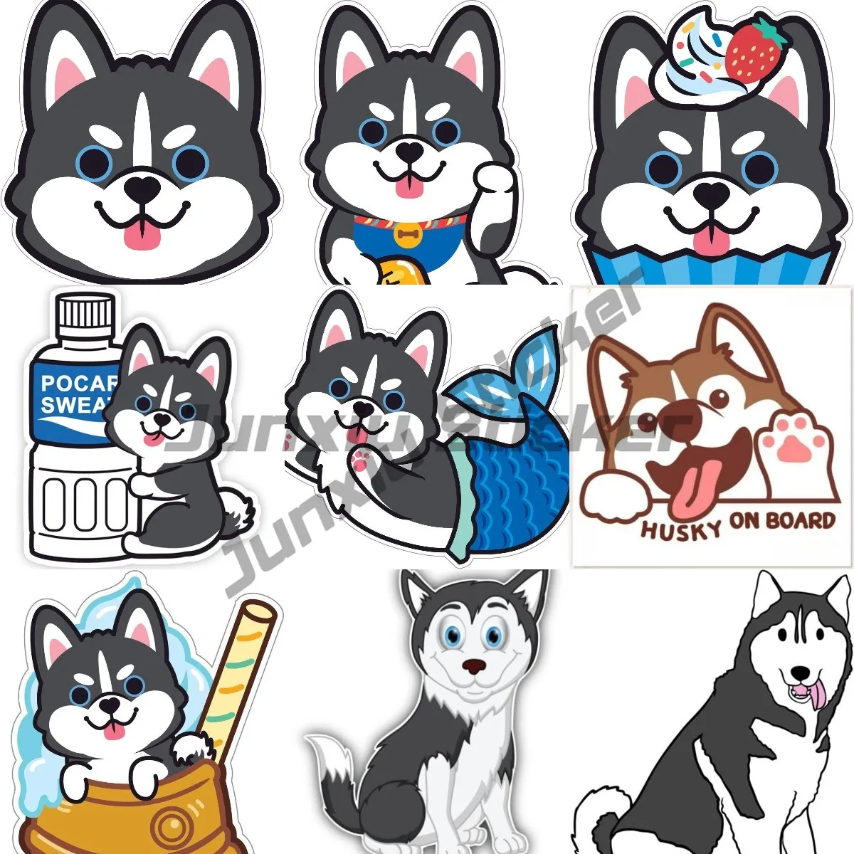 Cartoon Anime Cute Husky Dog Car Sticker Travel Stickers for Laptop Luggage Suitcase Motor Car Bike Kids Toy Car Fun Decal PVC