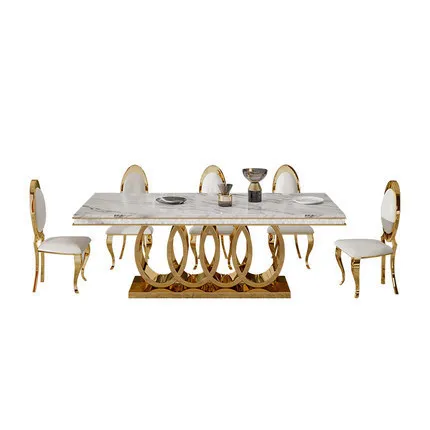 

Modern light luxury, marble dining table and chairs, hotel restaurant, stainless steel