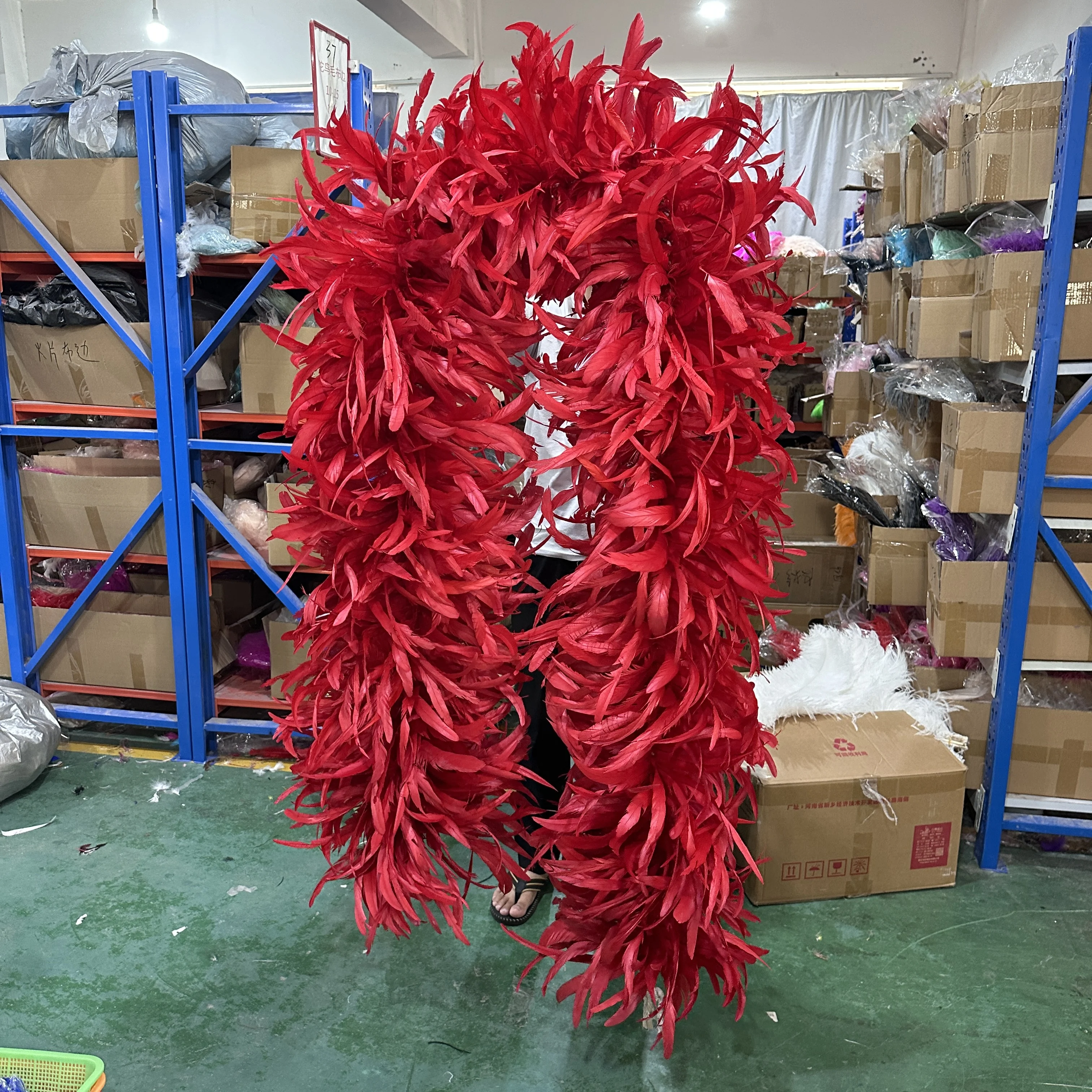 2M Big Chicken Feather Boa Strip Red Rooster Boa Fluffy Craft Costume Fancy Dress Wedding Party Decoration Apparel Sewing Shawl