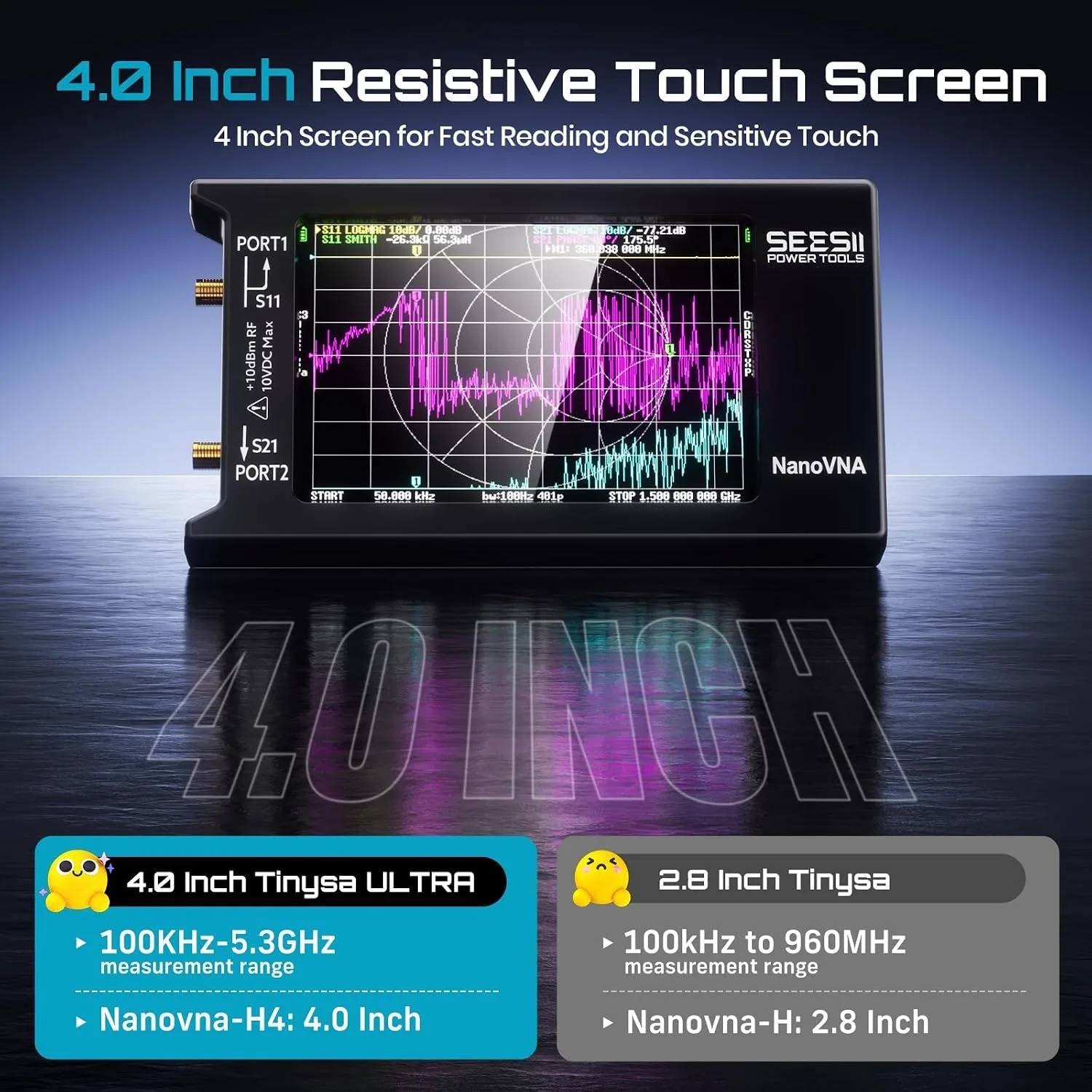SEESII NanoVNA-H4 Vektor-Netzwerkanalysator mit EVA-Schutzhülle, 4-Zoll-Touchscreen-VNA-Kit, 10 kHz–1,5 GHz, für S-Parameter VSWR – Detail 1