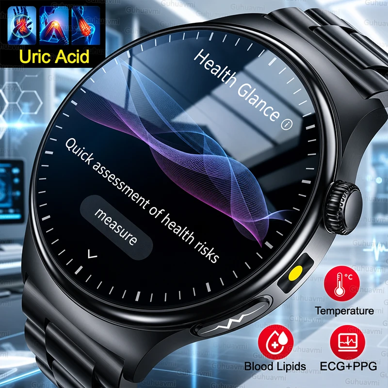 Nouvelle montre connectée intelligente pour hommes avec analyse corporelle ECG précise, diagnostic, analyse de la graisse corporelle, oxygène sanguin, pression artérielle, lipides sanguins, acide urique, bracelet santé, sport, écran AMOLED HD, appels.