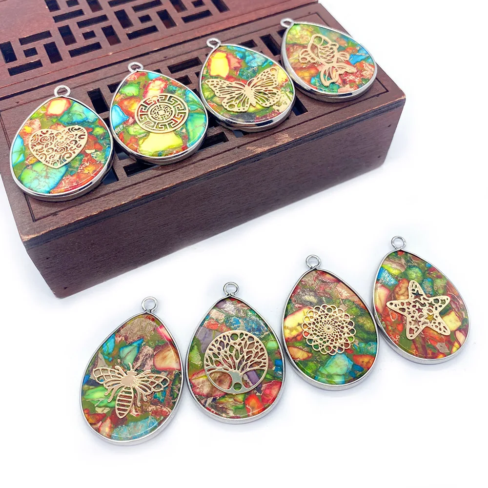 

Water Drop Natural Stone Turquoise Pendant Creative Design Semi Precious Stone Charms DIY Necklace Handmade Gift Accessories