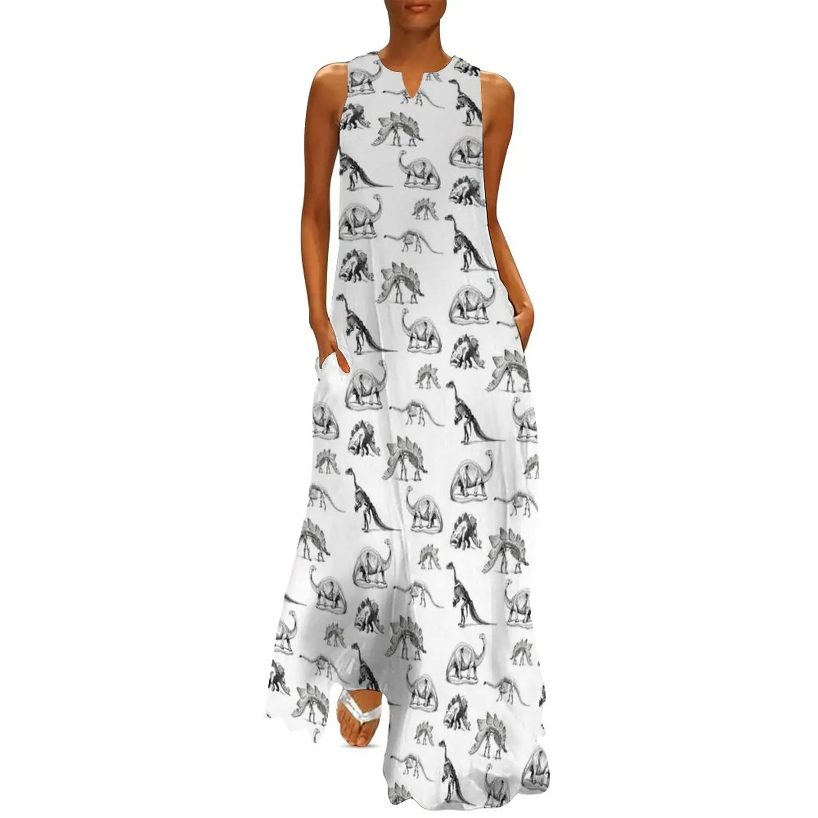 

Vintage Museum Dinosaurs Black and White Long Dress clothes for woman Evening dresses women's summer clothing 2025 Dress