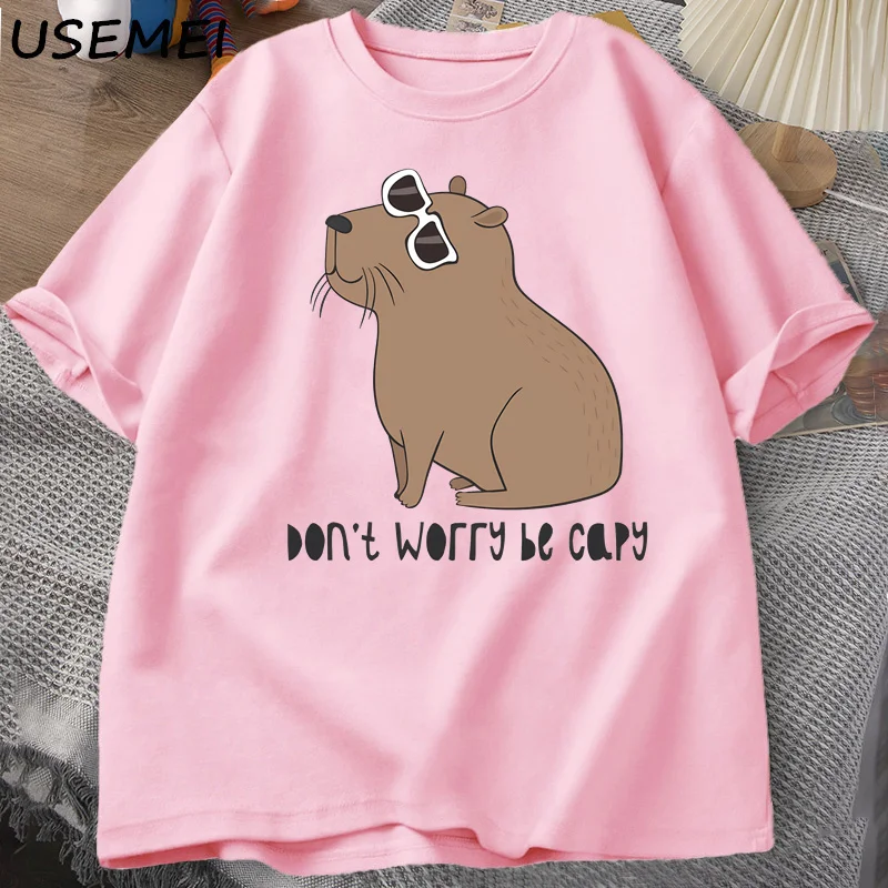 

Make A Cute Capybara Pure Cotton Cartoon Printed New Men's and Women's Fashion Trend Casual Round Neck Short Sleeved Shirt
