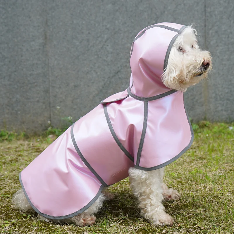 Reflective Strap Dog Raincoat Hooded Slicker Poncho for Small Medium Large Dogs PU Waterproof Raincoat Pink Outdoor
