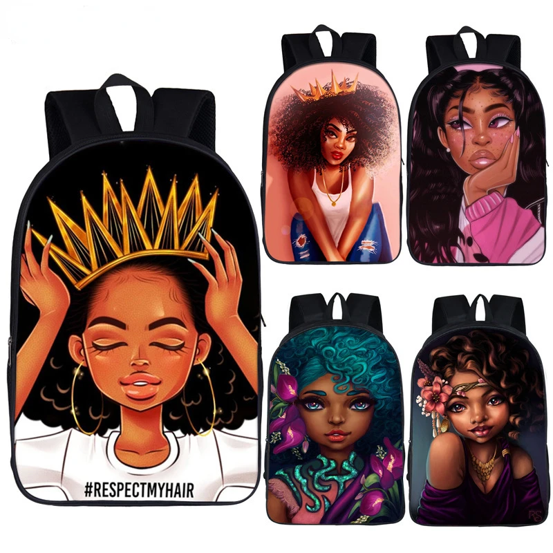 Afro Girl Backpack Princess with Crown Children School Bags for Teenager American Africa Black Girls School Backpack Kid Bookbag