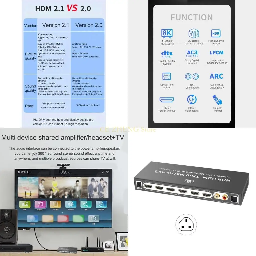 

E56B HD378 True 4X2 HDMI2.1 Switch Extractor Converter 4K120Hz 8K60Hz