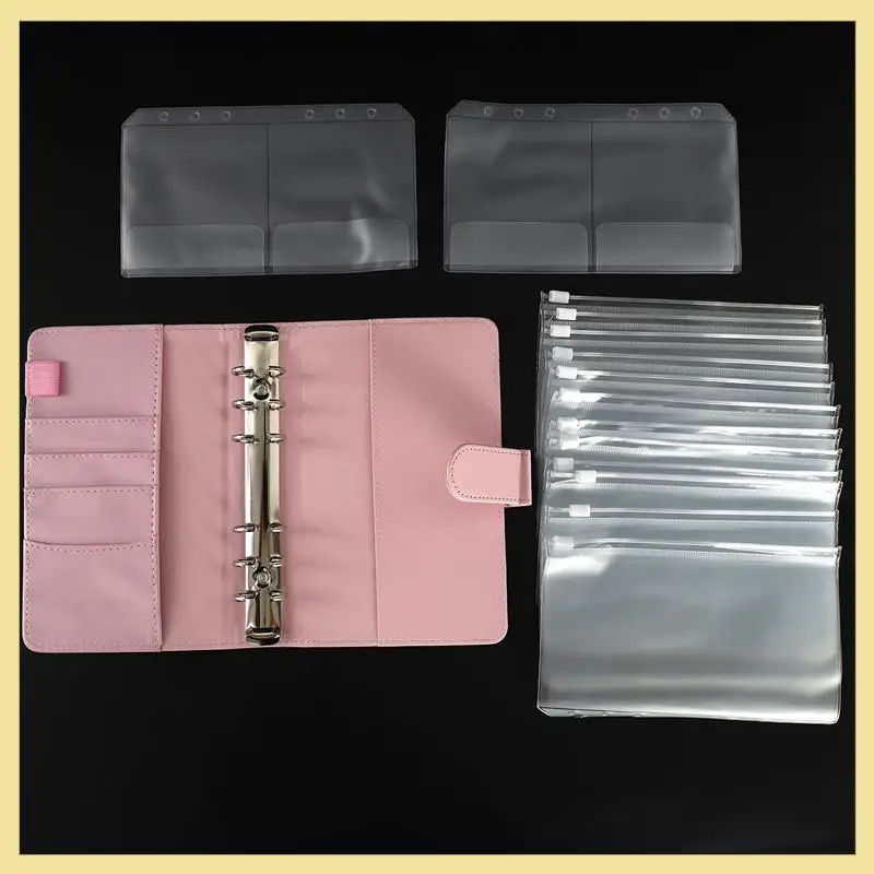 Сумки для папок TTKK-42 А6 с кожаной крышкой для папок, бюджетная папка с 18-кольцами и денежным конвертом, папка для экономии денег (розовая)