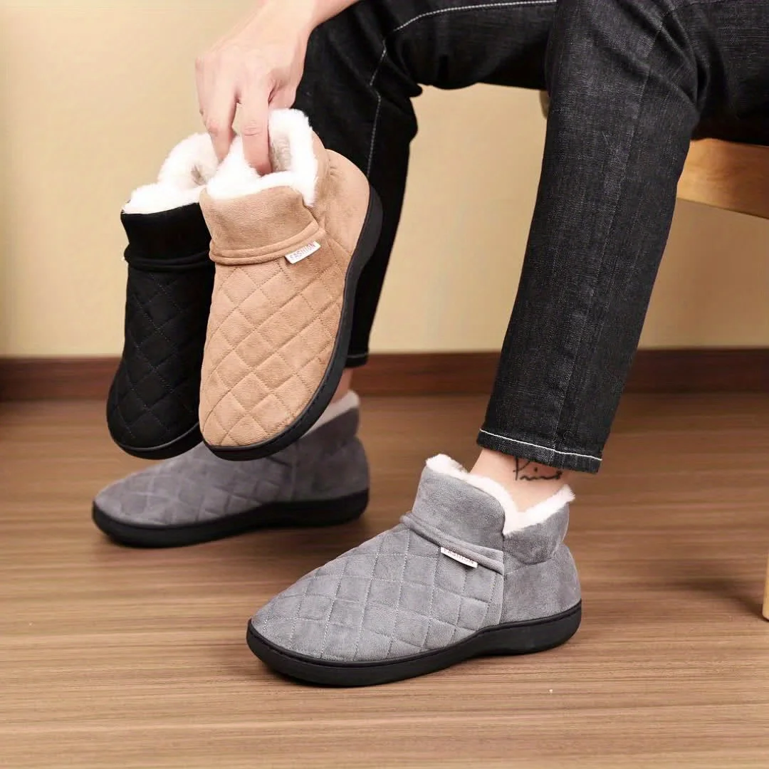 

Унисекс зимние хлопковые тапочки с плюшевой подкладкой, домашние тапочки с защитой пятки, нескользящая толстая подошва, для дома и улицы, теплая обувь для снега