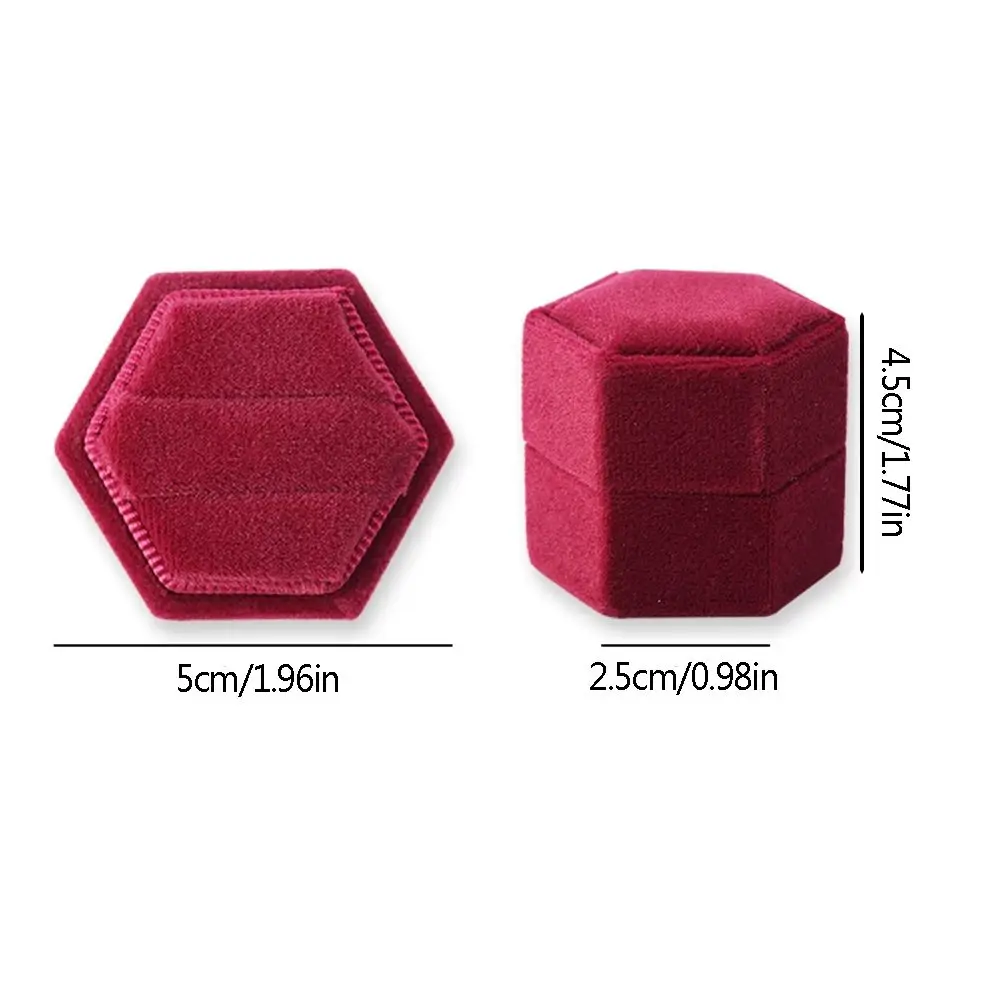 Hexagon Shape Velvet Jewelry Box Double Ring Storage Box Woman Gift Earrings Package Case Wedding Ring Display Packaging Box