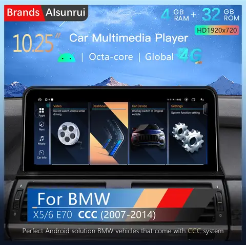 10.25''안드로이드 14 차량용 멀티미디어 플레이어 BMW X5 E70 X6 E71 2007-2013 라디오 화면 기존 CCC CIC 네비게이션 오디오 Carplay