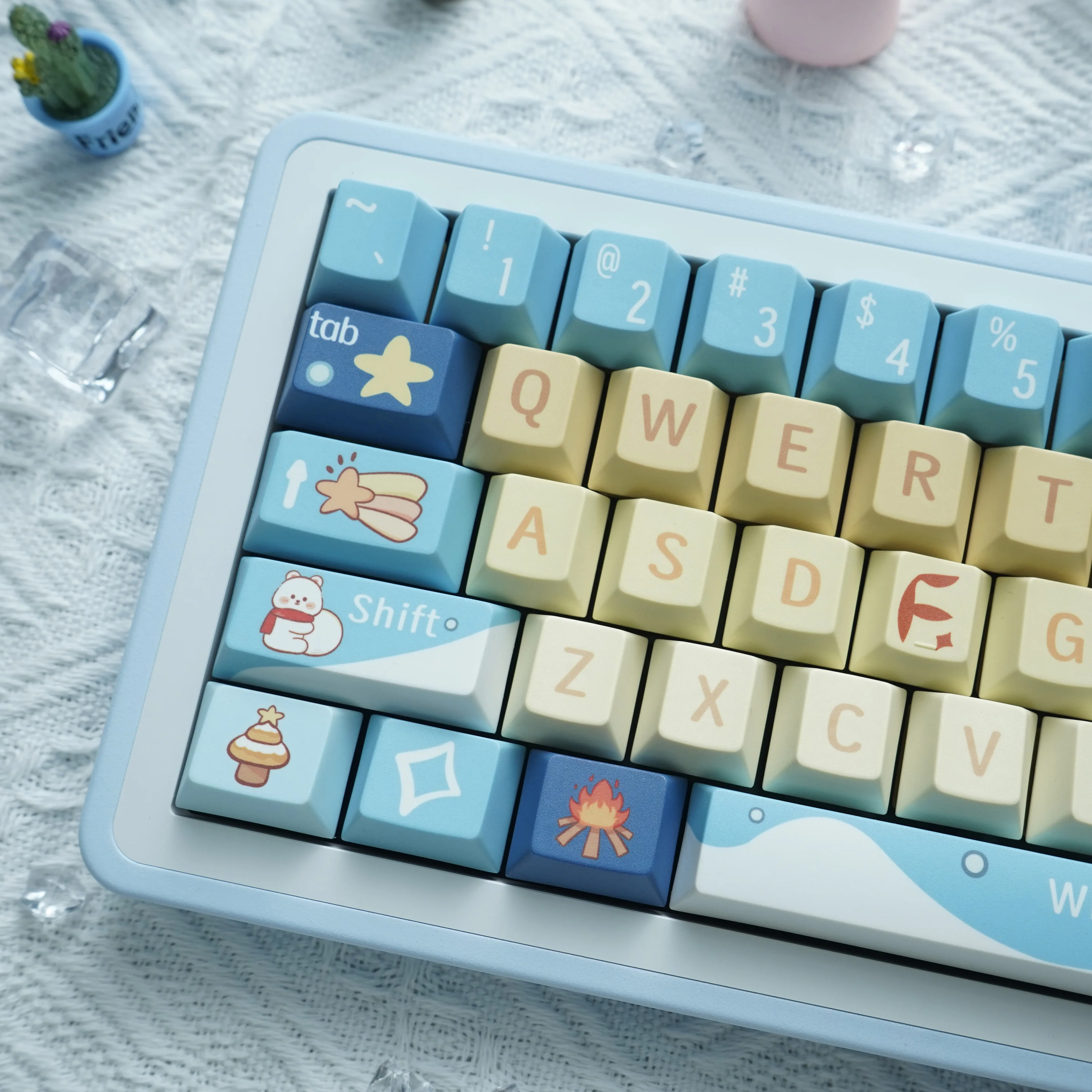 Urso de inverno PBT Keycap, Perfil cereja, Conjunto completo pequeno personalizado compatível com teclado mecânico MX, 132 teclas