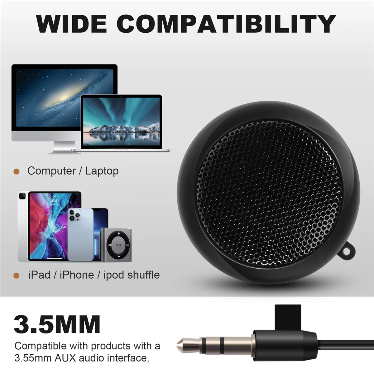 Mini alto-falante portátil recarregável para viagem com entrada auxiliar com fio de 3,5 mm para fone de ouvido HGC