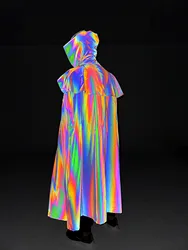 2024 New Design Halloween Party Reflective Rainbow Hooded Cape Long Goth Coat Outfit