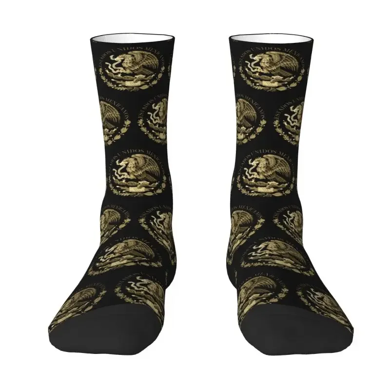 Novelty Print Coat Of Arms Of Mexico Socks for Men Women Male Stretchy Summer Autumn Winter Mexican Flag Seal Crazy Crew Socks