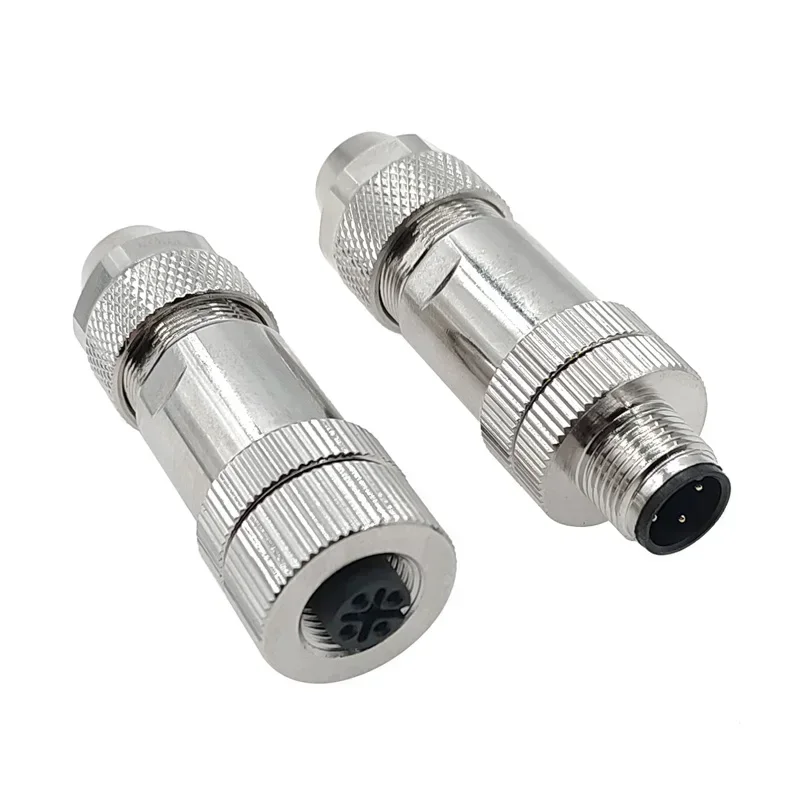 Metal M12 Sensor connector waterproof Straight Signal shielding male&female screw threaded plug 4 5 8 Pin A type