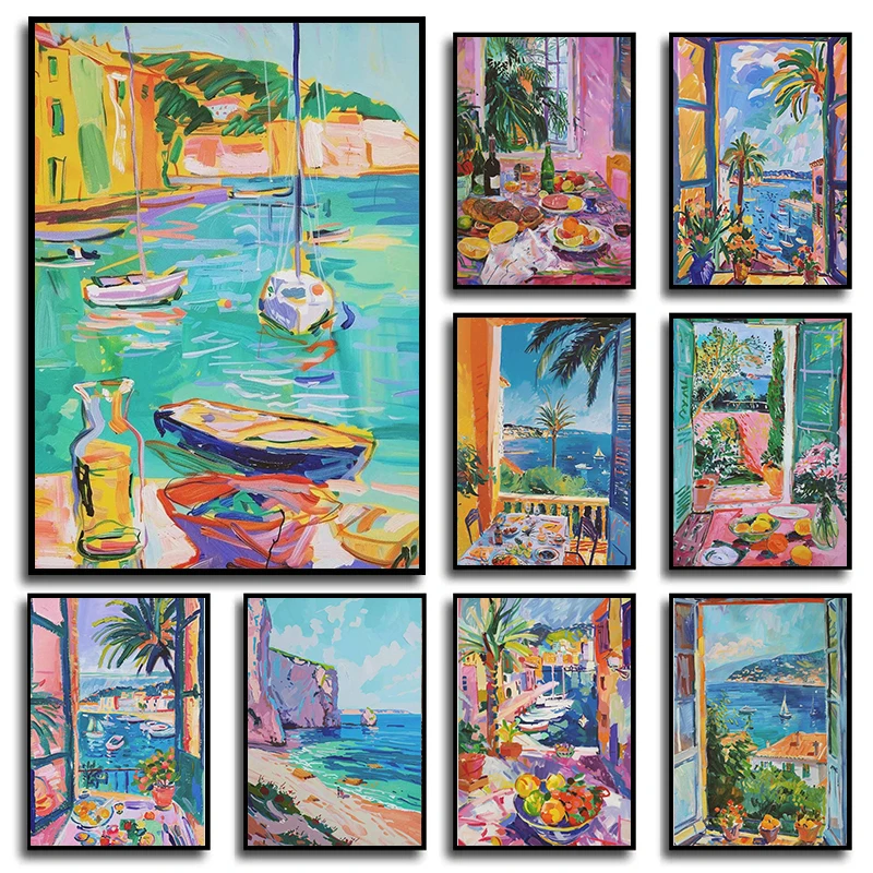 Impressionist Matisse Open Window Landscape Harbour Posters and Prints Canvas Printing Wall Art Picture for Living Room Decor