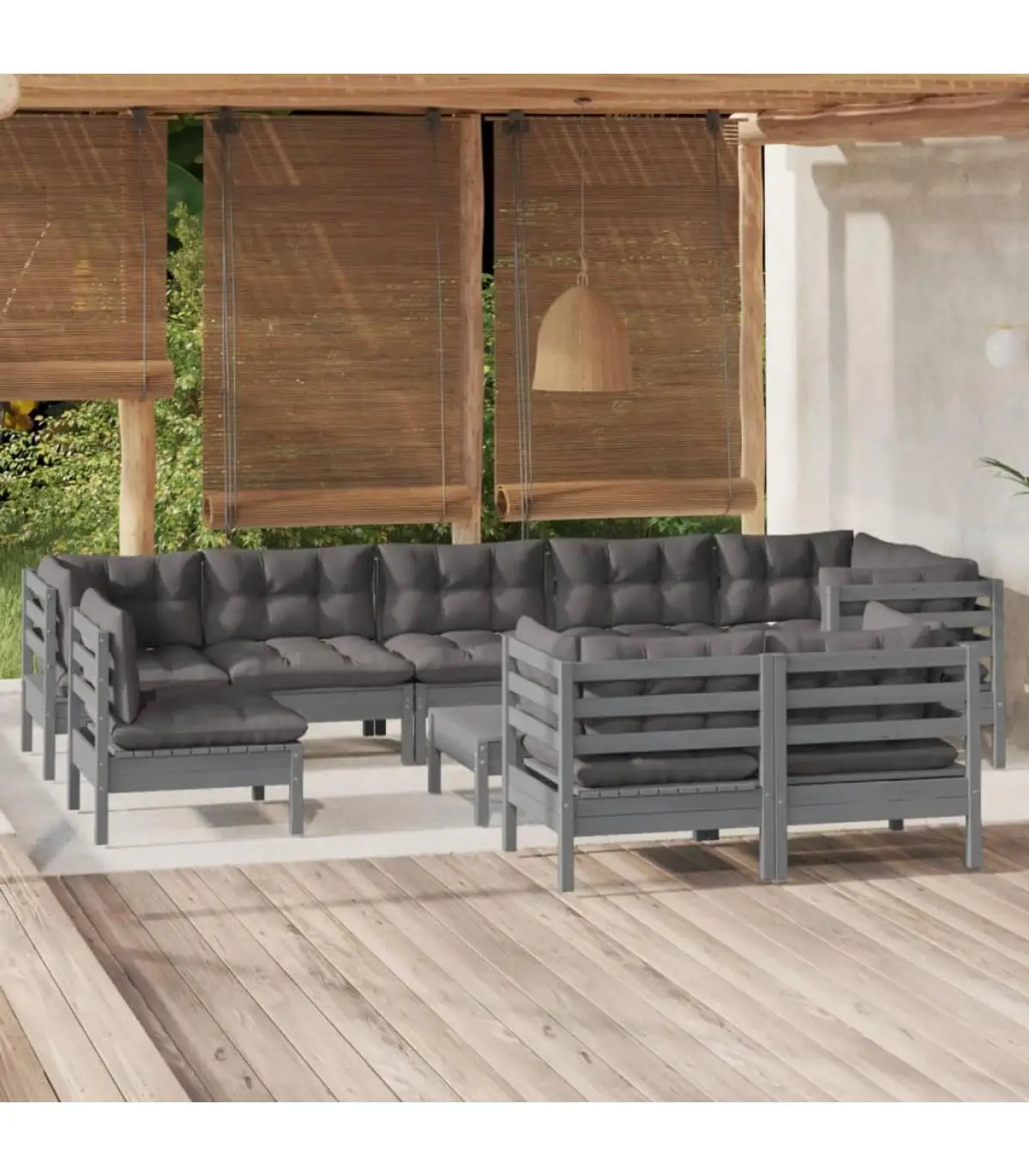 Garden sets garden furniture 10 PCs and cushions solid wood pine Gray