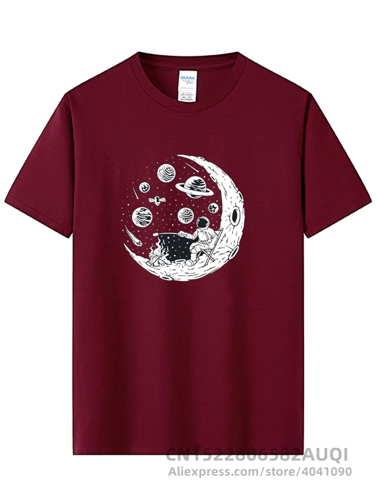 T-shirt High Quality 100% Cotton Funny Astronaut Moon Barbecue Print Casual Loose Cool Men O-neck T-shirt Tee Tops