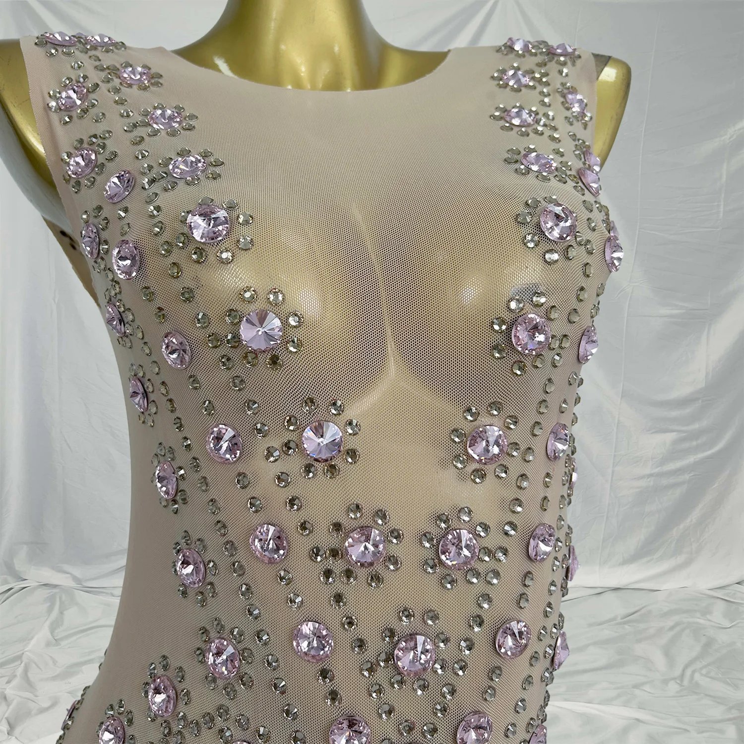 

EElegant Sleeveless Stones Crystals Birthday Party Celebration Long Dress Women Mesh Prom Gown Bodycon Mermaid Evening Dresses